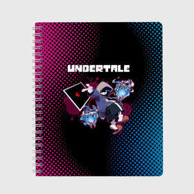 Тетрадь с принтом UNDERTALE в городе Новоалтайск, 100% бумага | 48 листов, плотность листов — 60 г/м2, плотность картонной обложки — 250 г/м2. Листы скреплены сбоку удобной пружинной спиралью. Уголки страниц и обложки скругленные. Цвет линий — светло-серый
 | asriel dreemurr | chara | frisk | gaster blaster | sans | undertale | азриэль дримурр | андертейл | андрайн | гастер | меттатон | санс | фриск | чара