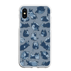 Чехол для iPhone XS Max матовый Камуфляж с котиками (серо-голубой): в городе Новоалтайск, Силикон | Область печати: задняя сторона чехла, без боковых панелей | cat | cats | армия | военный | воин | герой | день защитника | день защитника отечества | десант | защитник | капитан | котики | коты | котэ | котята | кошки | мальчишник | мужчинам | омон | охота | охранник