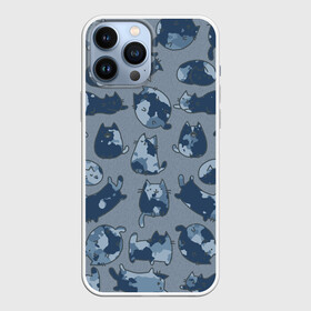 Чехол для iPhone 13 Pro Max с принтом Камуфляж с котиками (серо голубой) в городе Новоалтайск,  |  | Тематика изображения на принте: cat | cats | армия | военный | воин | герой | день защитника | день защитника отечества | десант | защитник | капитан | котики | коты | котэ | котята | кошки | мальчишник | мужчинам | омон | охота | охранник