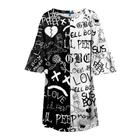 Детское платье 3D с принтом LIL PEEP LOGOBOMBING в городе Новоалтайск, 100% полиэстер | прямой силуэт, чуть расширенный к низу. Круглая горловина, на рукавах — воланы | lil peep | lil prince | pink | зарубежная музыка | лил пип | маленький принц