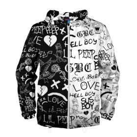 Мужская ветровка 3D с принтом LIL PEEP LOGOBOMBING в городе Новоалтайск, 100% полиэстер | подол и капюшон оформлены резинкой с фиксаторами, два кармана без застежек по бокам, один потайной карман на груди | lil peep | lil prince | pink | зарубежная музыка | лил пип | маленький принц