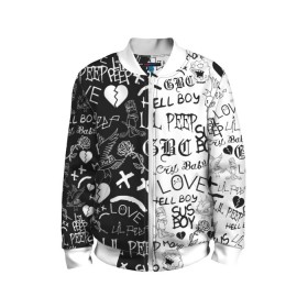 Детский бомбер 3D с принтом LIL PEEP LOGOBOMBING в городе Новоалтайск, 100% полиэстер | застегивается на молнию, по бокам два кармана без застежек, мягкие манжеты, по низу бомбера и на воротнике — эластичная резинка | lil peep | lil prince | pink | зарубежная музыка | лил пип | маленький принц