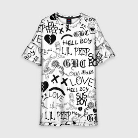 Детское платье 3D с принтом LIL PEEP | ЛИЛ ПИП LOGOBOMBING в городе Новоалтайск, 100% полиэстер | прямой силуэт, чуть расширенный к низу. Круглая горловина, на рукавах — воланы | Тематика изображения на принте: lil peep | lil prince | pink | зарубежная музыка | лил пип | маленький принц