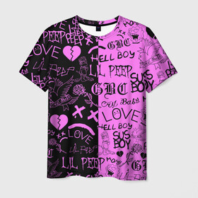 Мужская футболка 3D с принтом LIL PEEP LOGOBOMBING BLACK PINK в городе Новоалтайск, 100% полиэфир | прямой крой, круглый вырез горловины, длина до линии бедер | lil peep | lil prince | pink | зарубежная музыка | лил пип | маленький принц
