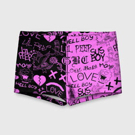 Детские купальные плавки 3D с принтом LIL PEEP LOGOBOMBING BLACK PINK в городе Новоалтайск, Полиэстер 85%, Спандекс 15% | Слитный крой, подклад по переду изделия, узкие бретели | Тематика изображения на принте: lil peep | lil prince | pink | зарубежная музыка | лил пип | маленький принц