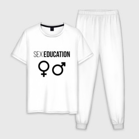 Мужская пижама хлопок с принтом SEX EDUCATION. в городе Новоалтайск, 100% хлопок | брюки и футболка прямого кроя, без карманов, на брюках мягкая резинка на поясе и по низу штанин
 | Тематика изображения на принте: 