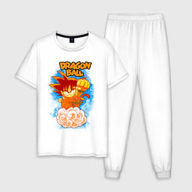 Мужская пижама хлопок с принтом Little Goku в городе Новоалтайск, 100% хлопок | брюки и футболка прямого кроя, без карманов, на брюках мягкая резинка на поясе и по низу штанин
 | anime | c | db | dragon ball | dragonball | kawai | manga | son | super | zet | аниме | анимэ | брутальный | воин | герой | главный | из | кавай | крутой | кулак | лицо | малыш | манга | мастер | мелкий | милый | надпись | надписью | облако