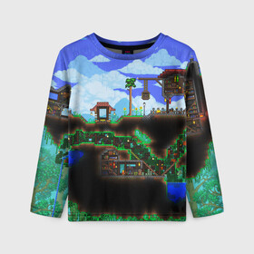 Детский лонгслив 3D с принтом TERRARIA EXCLUSIVE в городе Новоалтайск, 100% полиэстер | длинные рукава, круглый вырез горловины, полуприлегающий силуэт
 | game | pixel | terraria | игра | пиксель | террариа