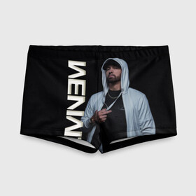 Детские купальные плавки 3D с принтом EMINEM в городе Новоалтайск, Полиэстер 85%, Спандекс 15% | Слитный крой, подклад по переду изделия, узкие бретели | Тематика изображения на принте: eminem | rap | маршалл | музыка | музыкант | песни | реп | рэп | рэпер | хип хоп | эминем