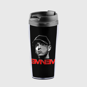 Термокружка-непроливайка с принтом Eminem в городе Новоалтайск, внутренняя часть — пищевой пластик, наружная часть — прозрачный пластик, между ними — полиграфическая вставка с рисунком | объем — 350 мл, герметичная крышка | eminem | evil | ken kaniff | marshall bruce mathers iii | mm | rap | slim shady | маршалл брюс мэтерс iii | рэп | рэп рок | хип хоп | хорроркор | эминем