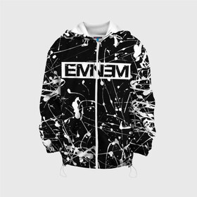 Детская куртка 3D с принтом Eminem в городе Новоалтайск, 100% полиэстер | застежка — молния, подол и капюшон оформлены резинкой с фиксаторами, по бокам — два кармана без застежек, один потайной карман на груди, плотность верхнего слоя — 90 г/м2; плотность флисового подклада — 260 г/м2 | Тематика изображения на принте: eminem | evil | ken kaniff | marshall bruce mathers iii | mm | rap | slim shady | маршалл брюс мэтерс iii | рэп | рэп рок | хип хоп | хорроркор | эминем