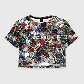 Женская футболка Crop-top 3D с принтом Дискография EMINEM в городе Новоалтайск, 100% полиэстер | круглая горловина, длина футболки до линии талии, рукава с отворотами | discography | rap | альбом | обложка | паттрен | рэп | рэпер | эминем