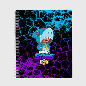 Тетрадь с принтом BRAWL STARS LEON SHARK в городе Новоалтайск, 100% бумага | 48 листов, плотность листов — 60 г/м2, плотность картонной обложки — 250 г/м2. Листы скреплены сбоку удобной пружинной спиралью. Уголки страниц и обложки скругленные. Цвет линий — светло-серый
 | bib | brawl stars | colt | crow | el brown | leon | leon shark | max | moba | sally leon | shark | акула | берли | биби | бравл старс | браун | ворон | жанр | игра | кольт | леон | леон акула | макс | нита | шелли