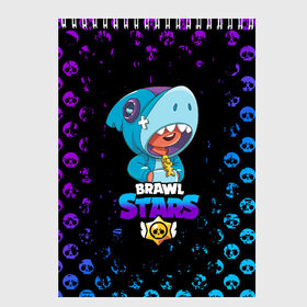 Скетчбук с принтом BRAWL STARS LEON SHARK в городе Новоалтайск, 100% бумага
 | 48 листов, плотность листов — 100 г/м2, плотность картонной обложки — 250 г/м2. Листы скреплены сверху удобной пружинной спиралью | bib | brawl stars | colt | crow | el brown | leon | leon shark | max | moba | sally leon | shark | акула | берли | биби | бравл старс | браун | ворон | жанр | игра | кольт | леон | леон акула | макс | нита | шелли