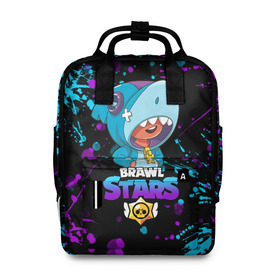 Женский рюкзак 3D с принтом BRAWL STARS LEON SHARK. в городе Новоалтайск, 100% полиэстер | лямки с регулируемой длиной, сверху ручки, чтобы рюкзак нести как сумку. Основное отделение закрывается на молнию, как и внешний карман. Внутри два дополнительных кармана, один из которых закрывается на молнию. По бокам два дополнительных кармашка, куда поместится маленькая бутылочка
 | bib | brawl stars | colt | crow | leon | leon shark | max | moba | sally leon | shark | акула | берли | биби | бравл старс | ворон | жанр | игра | кольт | леон | леон акула | ма | нита | шелли