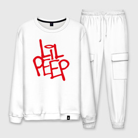 Мужской костюм хлопок с принтом LiL PEEP (НА СПИНЕ) в городе Новоалтайск, 100% хлопок | на свитшоте круглая горловина, мягкая резинка по низу. Брюки заужены к низу, на них два вида карманов: два “обычных” по бокам и два объемных, с клапанами, расположенные ниже линии бедра. Брюки с мягкой трикотажной резинкой на поясе и по низу штанин. В поясе для дополнительного комфорта — широкие завязки | lil peep | lil prince | pink | зарубежная музыка | лил пип | маленький принц