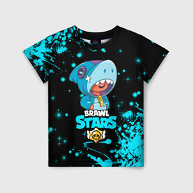 Детская футболка 3D с принтом BRAWL STARS LEON SHARK в городе Новоалтайск, 100% гипоаллергенный полиэфир | прямой крой, круглый вырез горловины, длина до линии бедер, чуть спущенное плечо, ткань немного тянется | bib | brawl stars | colt | crow | el brown | leon | leon shark | max | moba | sally leon | shark | акула | берли | биби | бравл старс | браун | ворон | жанр | игра | кольт | леон | леон акула | макс | нита | шелли