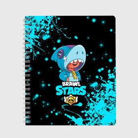 Тетрадь с принтом BRAWL STARS LEON SHARK в городе Новоалтайск, 100% бумага | 48 листов, плотность листов — 60 г/м2, плотность картонной обложки — 250 г/м2. Листы скреплены сбоку удобной пружинной спиралью. Уголки страниц и обложки скругленные. Цвет линий — светло-серый
 | bib | brawl stars | colt | crow | el brown | leon | leon shark | max | moba | sally leon | shark | акула | берли | биби | бравл старс | браун | ворон | жанр | игра | кольт | леон | леон акула | макс | нита | шелли