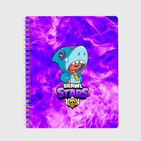 Тетрадь с принтом BRAWL STARS LEON SHARK в городе Новоалтайск, 100% бумага | 48 листов, плотность листов — 60 г/м2, плотность картонной обложки — 250 г/м2. Листы скреплены сбоку удобной пружинной спиралью. Уголки страниц и обложки скругленные. Цвет линий — светло-серый
 | bib | brawl stars | colt | crow | el brown | leon | leon shark | max | moba | sally leon | shark | акула | берли | биби | бравл старс | браун | ворон | жанр | игра | кольт | леон | леон акула | макс | нита | шелли