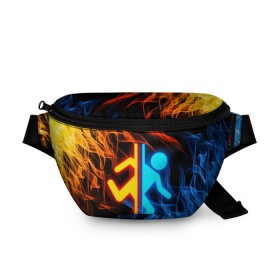 Поясная сумка 3D с принтом PORTAL в городе Новоалтайск, 100% полиэстер | плотная ткань, ремень с регулируемой длиной, внутри несколько карманов для мелочей, основное отделение и карман с обратной стороны сумки застегиваются на молнию | aperture laboratories | glados | portal | portal 2 | valve | гладос | портал | портал 2 | челл