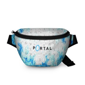 Поясная сумка 3D с принтом PORTAL в городе Новоалтайск, 100% полиэстер | плотная ткань, ремень с регулируемой длиной, внутри несколько карманов для мелочей, основное отделение и карман с обратной стороны сумки застегиваются на молнию | aperture laboratories | glados | portal | portal 2 | valve | гладос | портал | портал 2 | челл