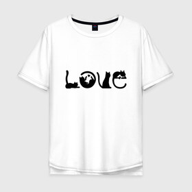 Мужская футболка хлопок Oversize с принтом Love Cats в городе Новоалтайск, 100% хлопок | свободный крой, круглый ворот, “спинка” длиннее передней части | animal | cat | cute | kitty | meow | друг | животные | киска | китти | кот | котенок | котик | кошечка | кошка | лев | леопард | любовь | милый | мур | мяу | пантера | питомец | рысь | тигр | улыбка