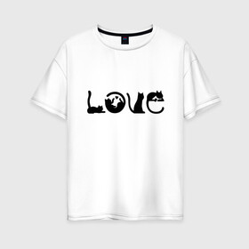 Женская футболка хлопок Oversize с принтом Love Cats в городе Новоалтайск, 100% хлопок | свободный крой, круглый ворот, спущенный рукав, длина до линии бедер
 | animal | cat | cute | kitty | meow | друг | животные | киска | китти | кот | котенок | котик | кошечка | кошка | лев | леопард | любовь | милый | мур | мяу | пантера | питомец | рысь | тигр | улыбка