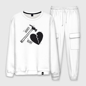 Мужской костюм хлопок с принтом Broken heart в городе Новоалтайск, 100% хлопок | на свитшоте круглая горловина, мягкая резинка по низу. Брюки заужены к низу, на них два вида карманов: два “обычных” по бокам и два объемных, с клапанами, расположенные ниже линии бедра. Брюки с мягкой трикотажной резинкой на поясе и по низу штанин. В поясе для дополнительного комфорта — широкие завязки | 14 февраля | антивалентин | день святого  валентина | любовь | подарок