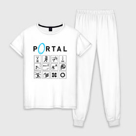 Женская пижама хлопок с принтом PORTAL в городе Новоалтайск, 100% хлопок | брюки и футболка прямого кроя, без карманов, на брюках мягкая резинка на поясе и по низу штанин | aperture laboratories | glados | portal | portal 2 | valve | гладос | портал | портал 2 | текстуры | челл