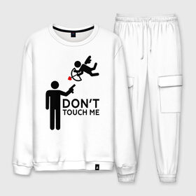 Мужской костюм хлопок с принтом DONT TOUCH ME в городе Новоалтайск, 100% хлопок | на свитшоте круглая горловина, мягкая резинка по низу. Брюки заужены к низу, на них два вида карманов: два “обычных” по бокам и два объемных, с клапанами, расположенные ниже линии бедра. Брюки с мягкой трикотажной резинкой на поясе и по низу штанин. В поясе для дополнительного комфорта — широкие завязки | 14 февраля | антивалентин | день святого  валентина | любовь | подарок