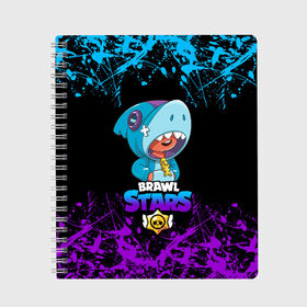 Тетрадь с принтом BRAWL STARS LEON SHARK в городе Новоалтайск, 100% бумага | 48 листов, плотность листов — 60 г/м2, плотность картонной обложки — 250 г/м2. Листы скреплены сбоку удобной пружинной спиралью. Уголки страниц и обложки скругленные. Цвет линий — светло-серый
 | bib | brawl stars | colt | crow | leon | leon shark | max | moba | sally leon | shark | акула | берли | биби | бравл старс | ворон | жанр | игра | кольт | леон | леон акула | макс | нита | шелли