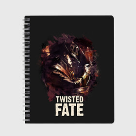 Тетрадь с принтом Twisted Fate в городе Новоалтайск, 100% бумага | 48 листов, плотность листов — 60 г/м2, плотность картонной обложки — 250 г/м2. Листы скреплены сбоку удобной пружинной спиралью. Уголки страниц и обложки скругленные. Цвет линий — светло-серый
 | jinx | kda | league | lol | moba | pentakill | riot | rise | rus | skins | варвик | варус | воин | легенд | лига | лол | маг | стрелок | танк | чемпион