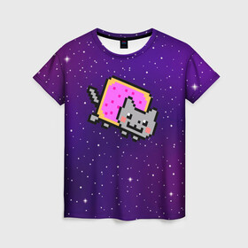 Женская футболка 3D с принтом Nyan Cat в городе Новоалтайск, 100% полиэфир ( синтетическое хлопкоподобное полотно) | прямой крой, круглый вырез горловины, длина до линии бедер | cat | meme | nyan cat | space | youtube | животное | звезды | интернет | космос | кошка | мем | прикол | радуга | юмор | ютуб