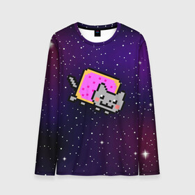 Мужской лонгслив 3D с принтом Nyan Cat в городе Новоалтайск, 100% полиэстер | длинные рукава, круглый вырез горловины, полуприлегающий силуэт | cat | meme | nyan cat | space | youtube | животное | звезды | интернет | космос | кошка | мем | прикол | радуга | юмор | ютуб