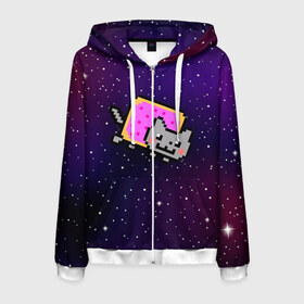 Мужская толстовка 3D на молнии с принтом Nyan Cat в городе Новоалтайск, 100% полиэстер | длина до линии бедра, манжеты и пояс оформлены мягкой тканевой резинкой, двухслойный капюшон со шнурком для регулировки, спереди молния, по бокам два кармана | cat | meme | nyan cat | space | youtube | животное | звезды | интернет | космос | кошка | мем | прикол | радуга | юмор | ютуб