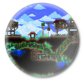 Значок с принтом TERRARIA в городе Новоалтайск,  металл | круглая форма, металлическая застежка в виде булавки | game | pixel | terraria | игра | пиксель | террариа
