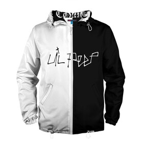 Мужская ветровка 3D с принтом LIL PEEP (НА СПИНЕ) в городе Новоалтайск, 100% полиэстер | подол и капюшон оформлены резинкой с фиксаторами, два кармана без застежек по бокам, один потайной карман на груди | Тематика изображения на принте: lil peep | lil prince | pink | зарубежная музыка | лил пип | маленький принц
