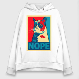 Женское худи Oversize хлопок с принтом Grumpy Cat в городе Новоалтайск, френч-терри — 70% хлопок, 30% полиэстер. Мягкий теплый начес внутри —100% хлопок | боковые карманы, эластичные манжеты и нижняя кромка, капюшон на магнитной кнопке | cat | grumpy | meme | nope | интернет | кот | кот мем | кошка | мем | ноуп | прикол | угрюмый | юмор