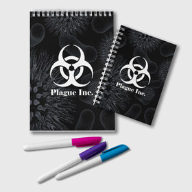 Блокнот с принтом PLAGUE INC в городе Новоалтайск, 100% бумага | 48 листов, плотность листов — 60 г/м2, плотность картонной обложки — 250 г/м2. Листы скреплены удобной пружинной спиралью. Цвет линий — светло-серый
 | Тематика изображения на принте: molecule | plague inc | абстракция | бактерии | вирус | клетки | медицина | микробы | молекулы | наука | нейрон | нейроны | планета | текстура | текстуры | формула