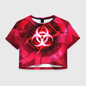 Женская футболка Crop-top 3D с принтом Plague Inc LC (Oko) в городе Новоалтайск, 100% полиэстер | круглая горловина, длина футболки до линии талии, рукава с отворотами | авторская | вирус | знаки | игры | интересная | каракули | круг | лабиринт | линии | мозаика | необычная | око | символы | страшная | туннель | черная | эпидемия