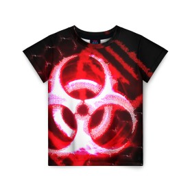 Детская футболка 3D с принтом Plague Inc ShB (Oko) в городе Новоалтайск, 100% гипоаллергенный полиэфир | прямой крой, круглый вырез горловины, длина до линии бедер, чуть спущенное плечо, ткань немного тянется | Тематика изображения на принте: авторская | вирус | знаки | игры | интересная | каракули | круг | лабиринт | линии | мозаика | необычная | око | символы | страшная | туннель | черная | эпидемия