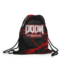 Рюкзак-мешок 3D с принтом DOOM ETERNAL в городе Новоалтайск, 100% полиэстер | плотность ткани — 200 г/м2, размер — 35 х 45 см; лямки — толстые шнурки, застежка на шнуровке, без карманов и подкладки | doom | doom eternal | doom slayer | slayer | дум