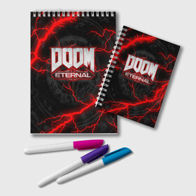 Блокнот с принтом DOOM ETERNAL в городе Новоалтайск, 100% бумага | 48 листов, плотность листов — 60 г/м2, плотность картонной обложки — 250 г/м2. Листы скреплены удобной пружинной спиралью. Цвет линий — светло-серый
 | doom | doom eternal | doom slayer | slayer | дум