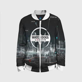 Детский бомбер 3D с принтом WATCH DOGS:LEGION в городе Новоалтайск, 100% полиэстер | застегивается на молнию, по бокам два кармана без застежек, мягкие манжеты, по низу бомбера и на воротнике — эластичная резинка | ded sec | game | name | ubisoft | watch dogs | watch dogs 2 | watch dogs legion | город | девушка | дрон | игры | имена | компьютеры | пистолет | телефон | технологии | хакер | юби