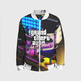 Детский бомбер 3D с принтом GTA:VICE CITY в городе Новоалтайск, 100% полиэстер | застегивается на молнию, по бокам два кармана без застежек, мягкие манжеты, по низу бомбера и на воротнике — эластичная резинка | gr | grand theft auto 2 | grand theft auto 3 | grand theft auto v | grand theft auto: san andreas | grand theft auto: vice city | gta 5 | gta online | gta v | город | игры