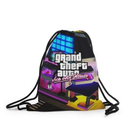 Рюкзак-мешок 3D с принтом GTA:VICE CITY в городе Новоалтайск, 100% полиэстер | плотность ткани — 200 г/м2, размер — 35 х 45 см; лямки — толстые шнурки, застежка на шнуровке, без карманов и подкладки | Тематика изображения на принте: gr | grand theft auto 2 | grand theft auto 3 | grand theft auto v | grand theft auto: san andreas | grand theft auto: vice city | gta 5 | gta online | gta v | город | игры