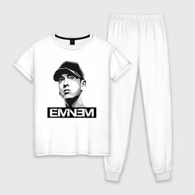 Женская пижама хлопок с принтом Eminem в городе Новоалтайск, 100% хлопок | брюки и футболка прямого кроя, без карманов, на брюках мягкая резинка на поясе и по низу штанин | eminem | evil | ken kaniff | marshall bruce mathers iii | mm | rap | slim shady | маршалл брюс мэтерс iii | рэп | рэп рок | хип хоп | хорроркор | эминем