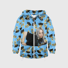 Детская ветровка 3D с принтом Billie Eilish Grammy в городе Новоалтайск, 100% полиэстер | подол и капюшон оформлены резинкой с фиксаторами, по бокам два кармана без застежек, один потайной карман на груди | billie | eilish | grammy | айлиш | билли | грэмми