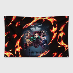 Флаг-баннер с принтом DEMON SLAYER KIMETSU NO YAIBA КЛИНОК РАССЕКАЮЩИЙ ДЕМОНОВ в городе Новоалтайск, 100% полиэстер | размер 67 х 109 см, плотность ткани — 95 г/м2; по краям флага есть четыре люверса для крепления | demon slayer | demon slayer: kimetsu no yaiba | kimetsu | kimetsu no yaiba | nezuko | slayer | tanjiro | клинок рассекающий демонов | незуко | танджиро | шинобу кочо