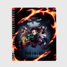 Тетрадь с принтом DEMON SLAYER KIMETSU NO YAIBA КЛИНОК РАССЕКАЮЩИЙ ДЕМОНОВ в городе Новоалтайск, 100% бумага | 48 листов, плотность листов — 60 г/м2, плотность картонной обложки — 250 г/м2. Листы скреплены сбоку удобной пружинной спиралью. Уголки страниц и обложки скругленные. Цвет линий — светло-серый
 | Тематика изображения на принте: demon slayer | demon slayer: kimetsu no yaiba | kimetsu | kimetsu no yaiba | nezuko | slayer | tanjiro | клинок рассекающий демонов | незуко | танджиро | шинобу кочо
